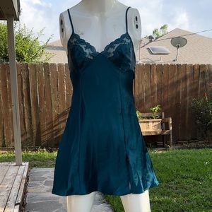 Vintage 90’s Victoria’s Secret Lace Detail Blue Slip Mini Dress XS